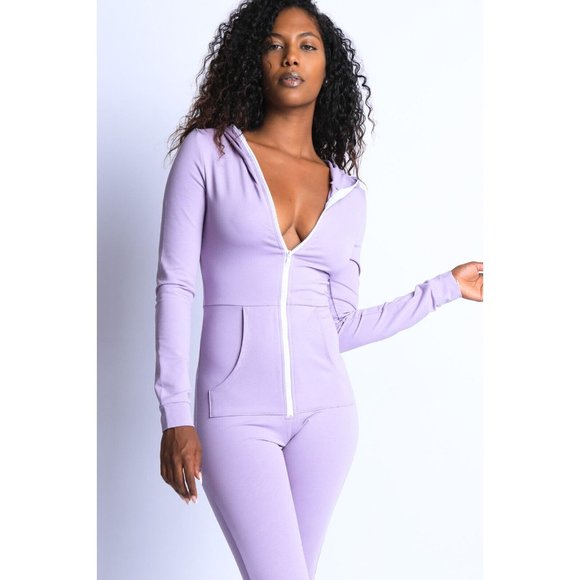 Women Zip Up Jumpsuit Romper Hoodie Lounge Long Sleeve One-piece Bodysuit Cuffed - Picture 2 of 6